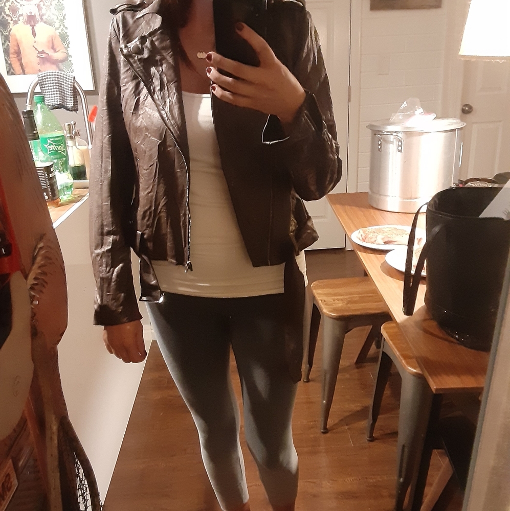 Brown faux leather motorcycle jacket